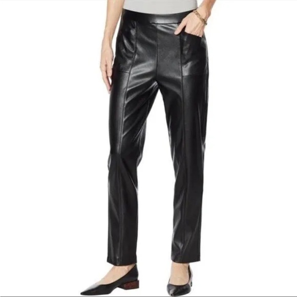 H Halston Faux Leather Seamed Pull-On Pant - Picture 1 of 6